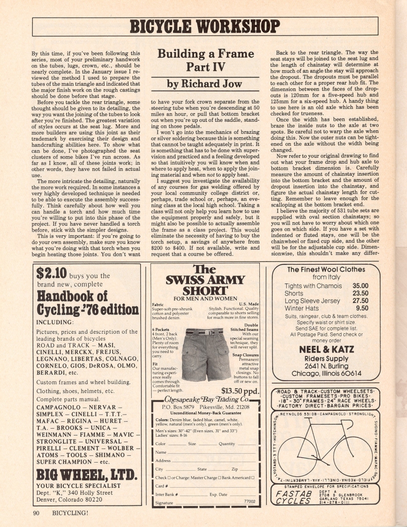 <------ Bicycling Magazine 03-1977 ------> Building A Frame - Part 4