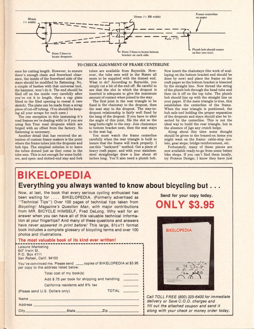 <------ Bicycling Magazine 03-1977 ------> Building A Frame - Part 4