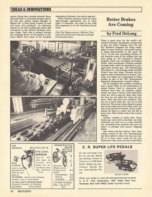 <------ Bicycling Magazine 07-1976 ------> Better Brakes Are Coming