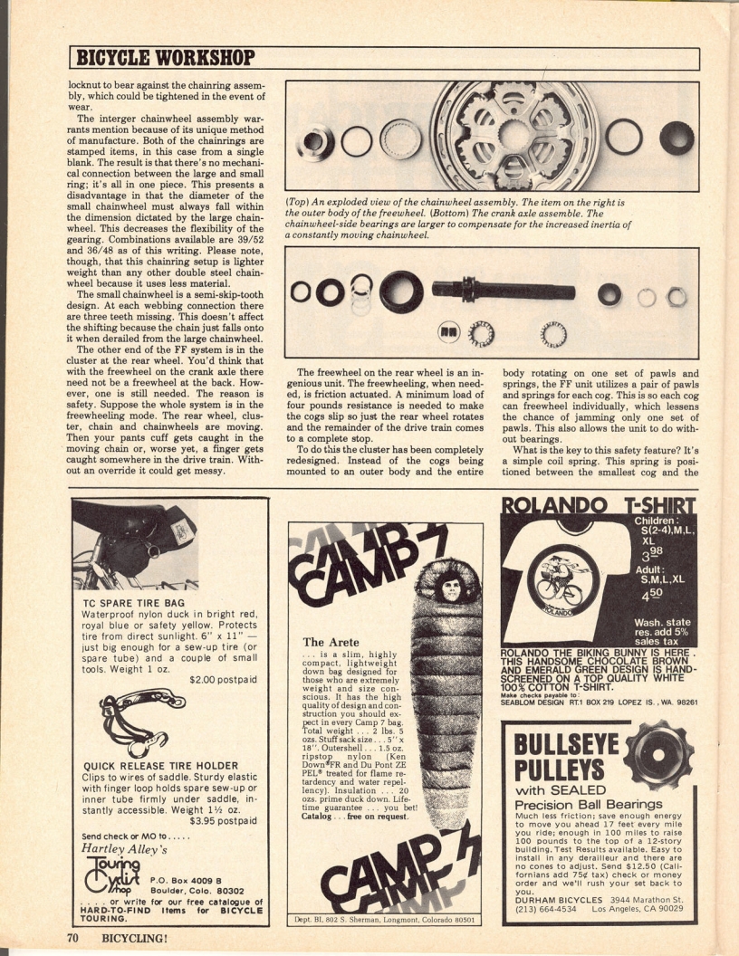 <------ Bicycling Magazine 07-1976 ------> Looking At Shimano’s FF System