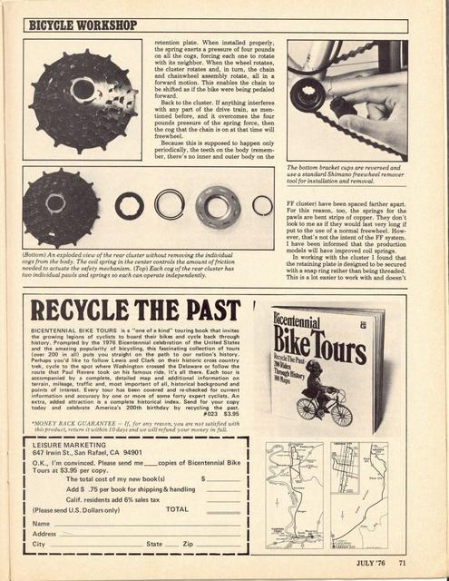 <------ Bicycling Magazine 07-1976 ------> Looking At Shimano’s FF System