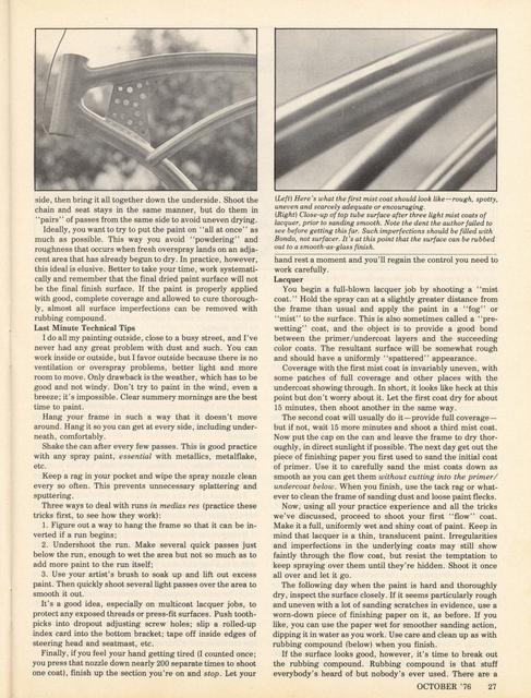 <------ Bicycling Magazine 10-1976 ------> How To Spray Paint Your Bicycle - Part 2
