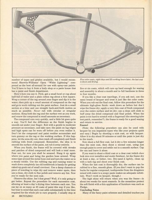 <------ Bicycling Magazine 10-1976 ------> How To Spray Paint Your Bicycle - Part 2