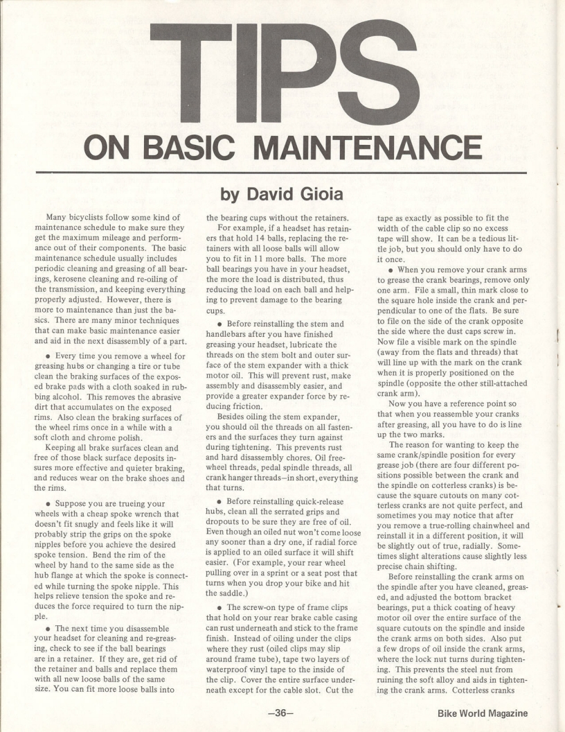 <---------- Bike World 09-1976 ----------> Tips On Basic Maintenance