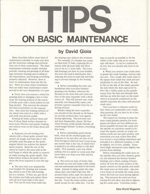 <---------- Bike World 09-1976 ----------> Tips On Basic Maintenance
