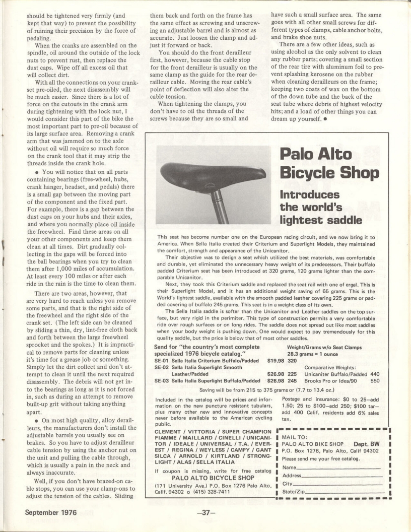 <---------- Bike World 09-1976 ----------> Tips On Basic Maintenance