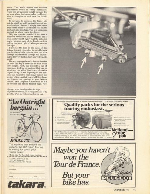 <------ Bicycling Magazine 10-1976 ------> Thoughts On Setting Up A Bike