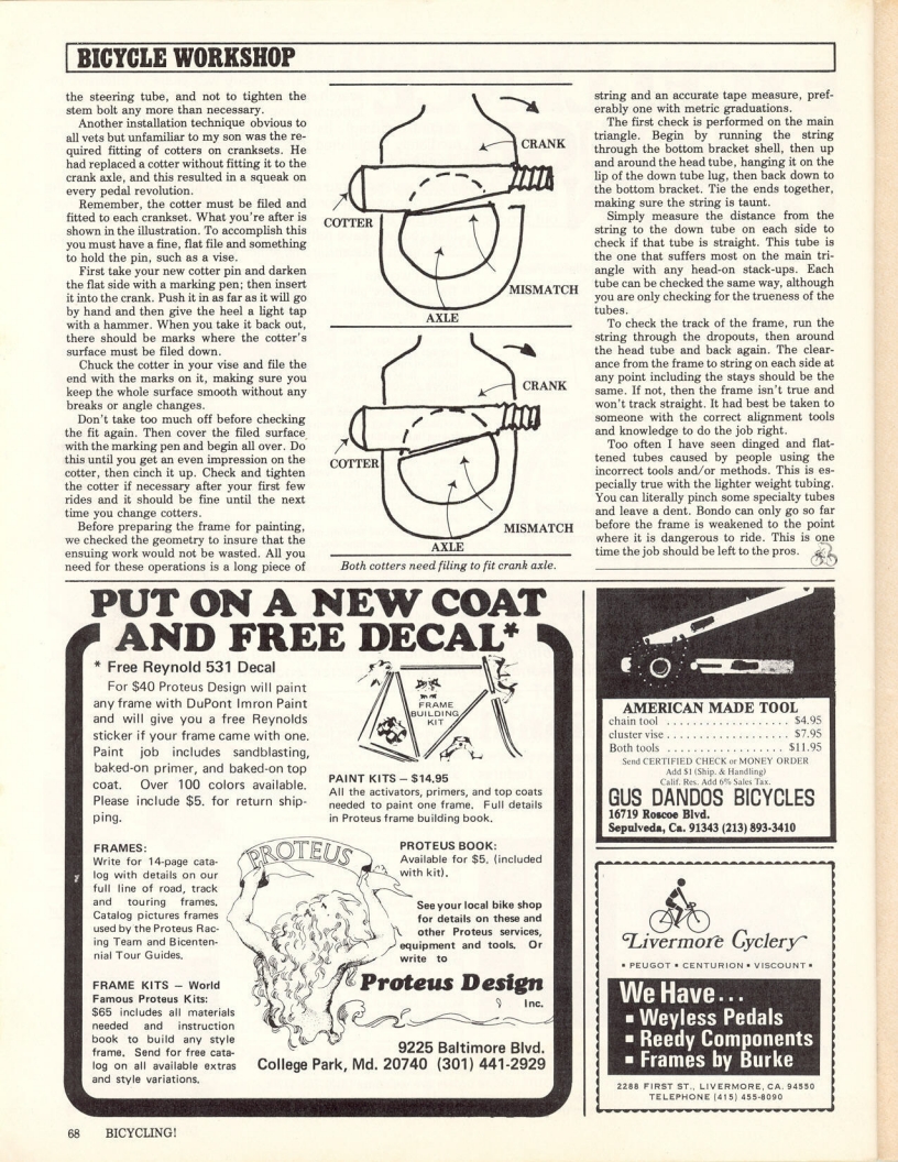 <------ Bicycling Magazine 12-1976 ------> Stems And Cotter Pins