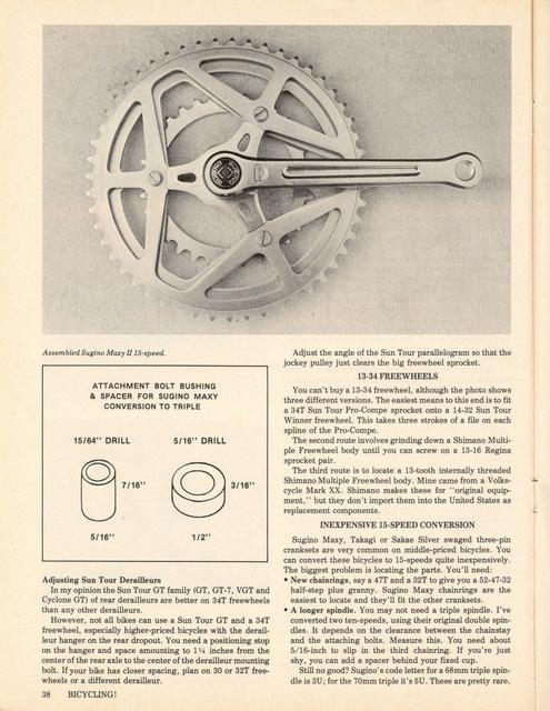 <------ Bicycling Magazine 05-1977 ------> All About 15 Speeds - Part 3 - Converting From 10 To 15 Speeds