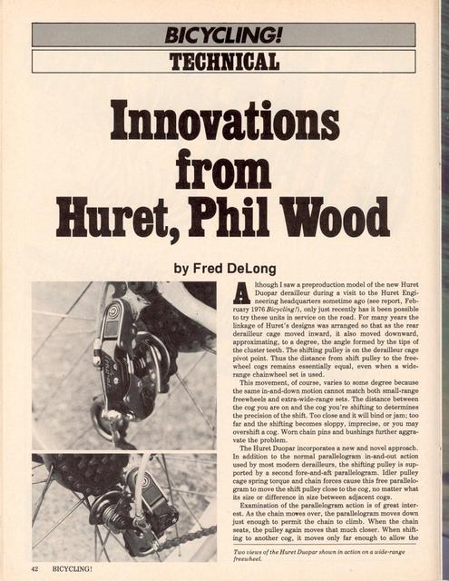 <------ Bicycling Magazine 03-1977 ------> Innovations From Huret And Phil Wood