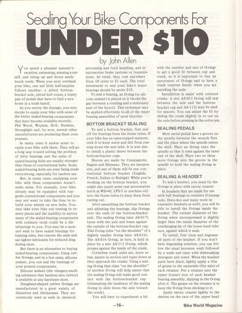 <------ Bicycling Magazine 07-1977 ------> Sealing Your Bike Components