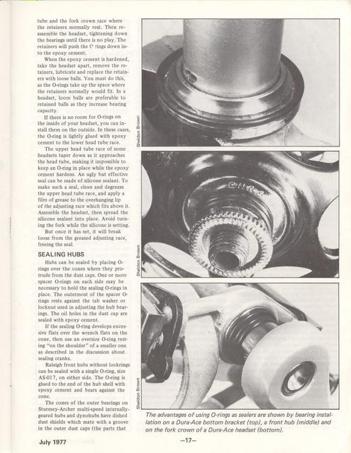 <------ Bicycling Magazine 07-1977 ------> Sealing Your Bike Components