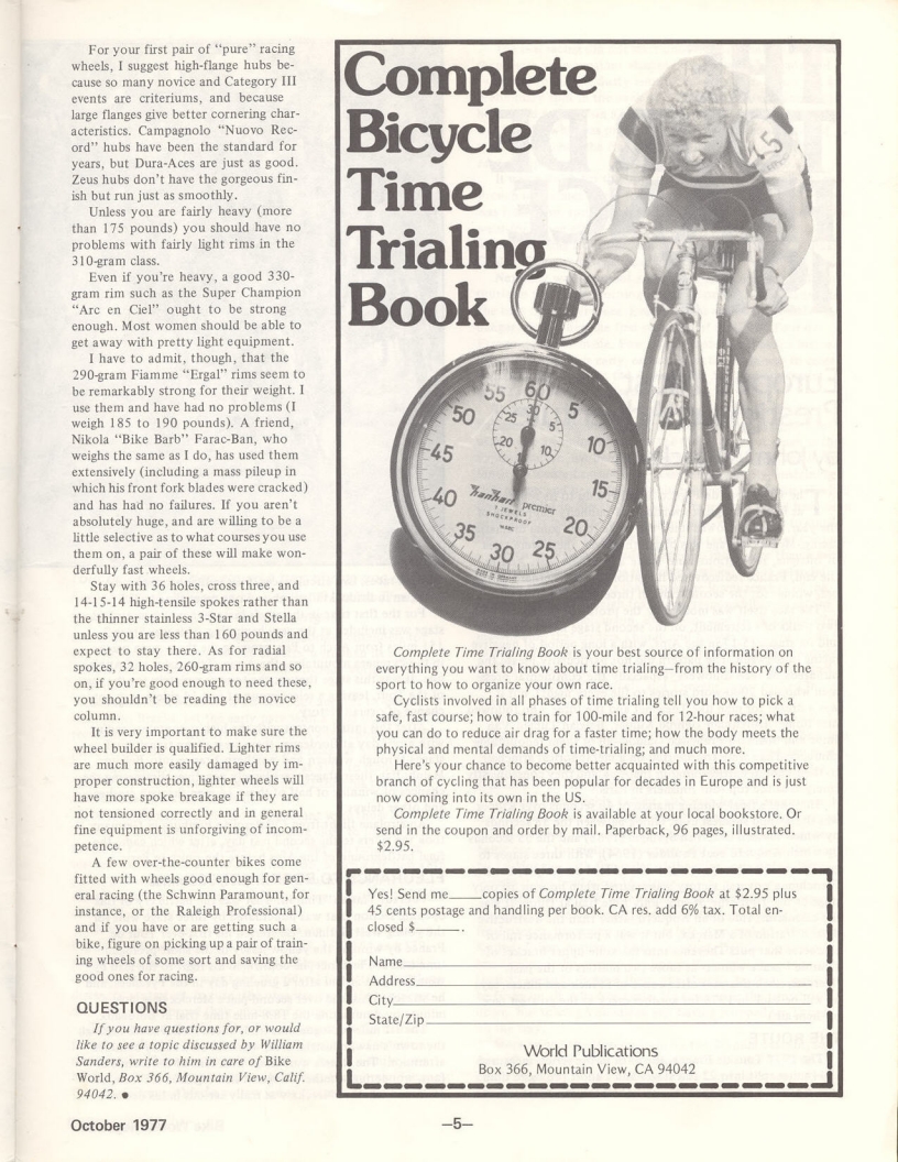 <---------- Bike World 10-1977 ----------> Equipping Your Race Bike - Part 1 - Wheels