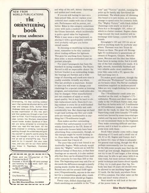 <---------- Bike World 12-1977 ----------> Equipping Your Race Bike - Part 3 - Cranksets