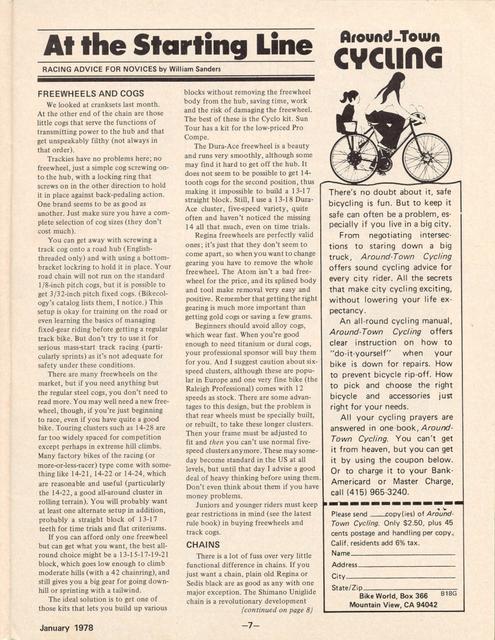 <---------- Bike World 01-1978 ----------> Equipping Your Race Bike - Part 4 - Freewheels & Cogs