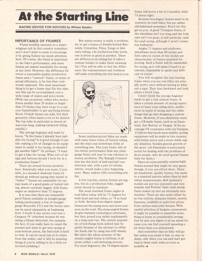 <---------- Bike World 03-1978 ----------> Equipping Your Race Bike - Part 5 - Frames