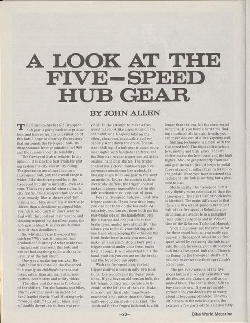 <---------- Bike World 12-1977 ----------> A Look At The Five-Speed Hub Gear