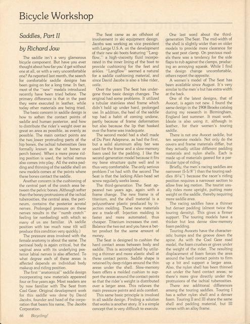 <------ Bicycling Magazine 03-1978 ------> Saddles - Part 2