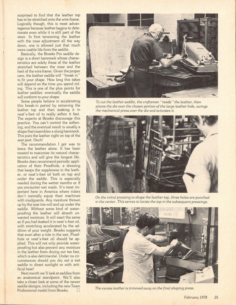 <------ Bicycling Magazine 02-1978 ------> Saddles - Part 1