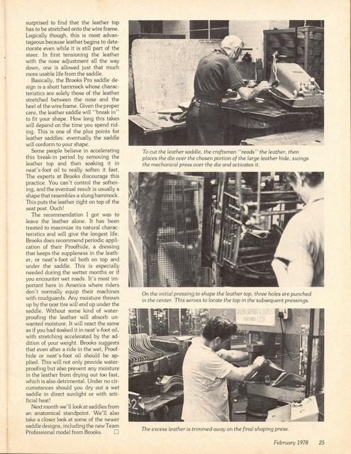 <------ Bicycling Magazine 02-1978 ------> Saddles - Part 1