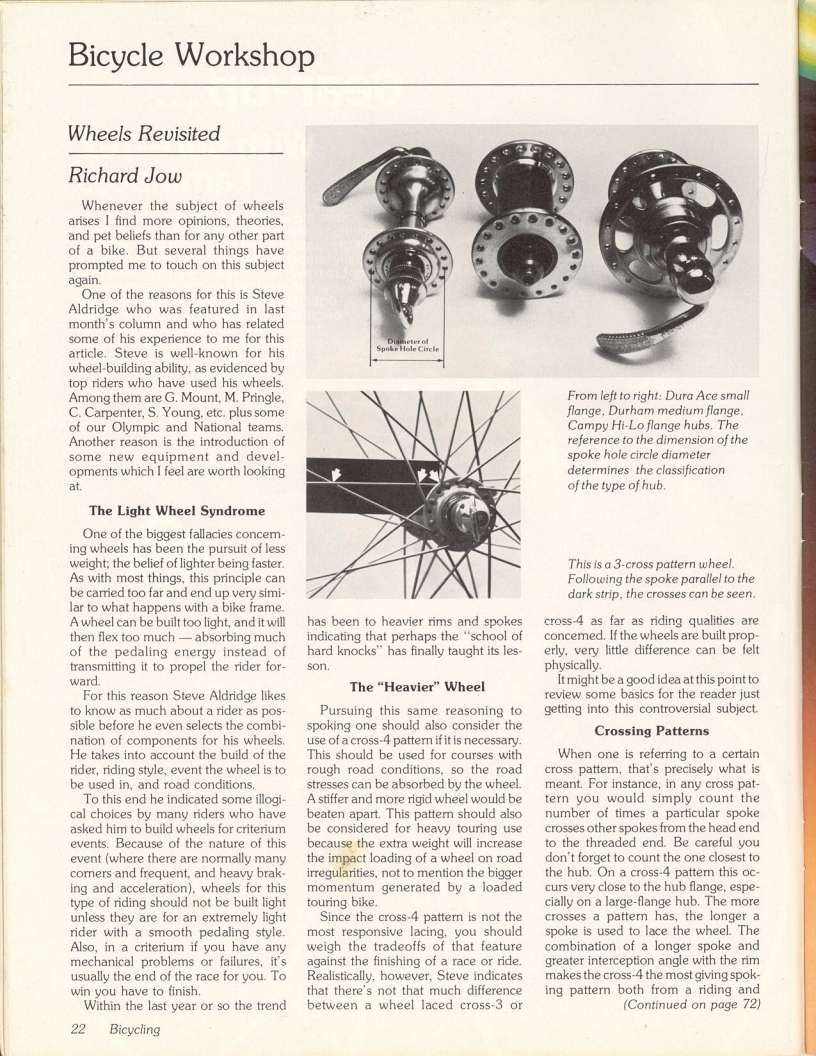 <------ Bicycling Magazine 05-1978 ------> Wheel Equipment - Part 1