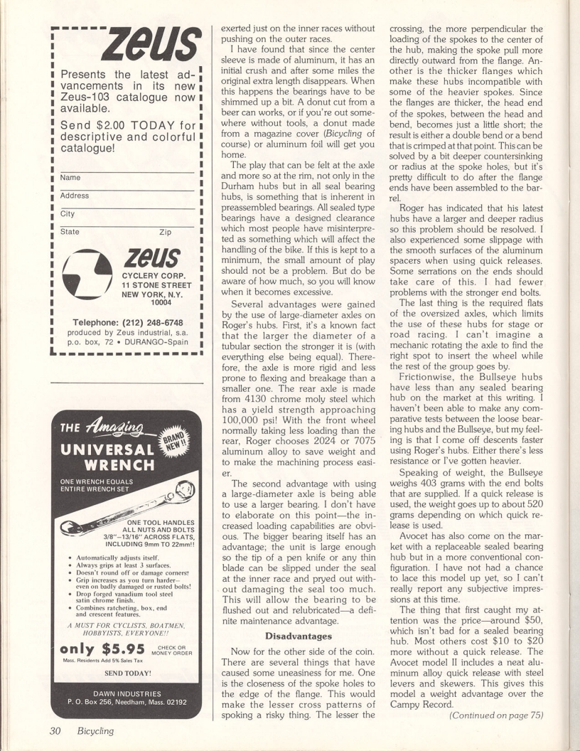 <------ Bicycling Magazine 06-1978 ------> Wheel Equipment - Part 2