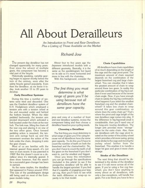 <------ Bicycling Magazine 08-1978 ------> All About Derailleurs