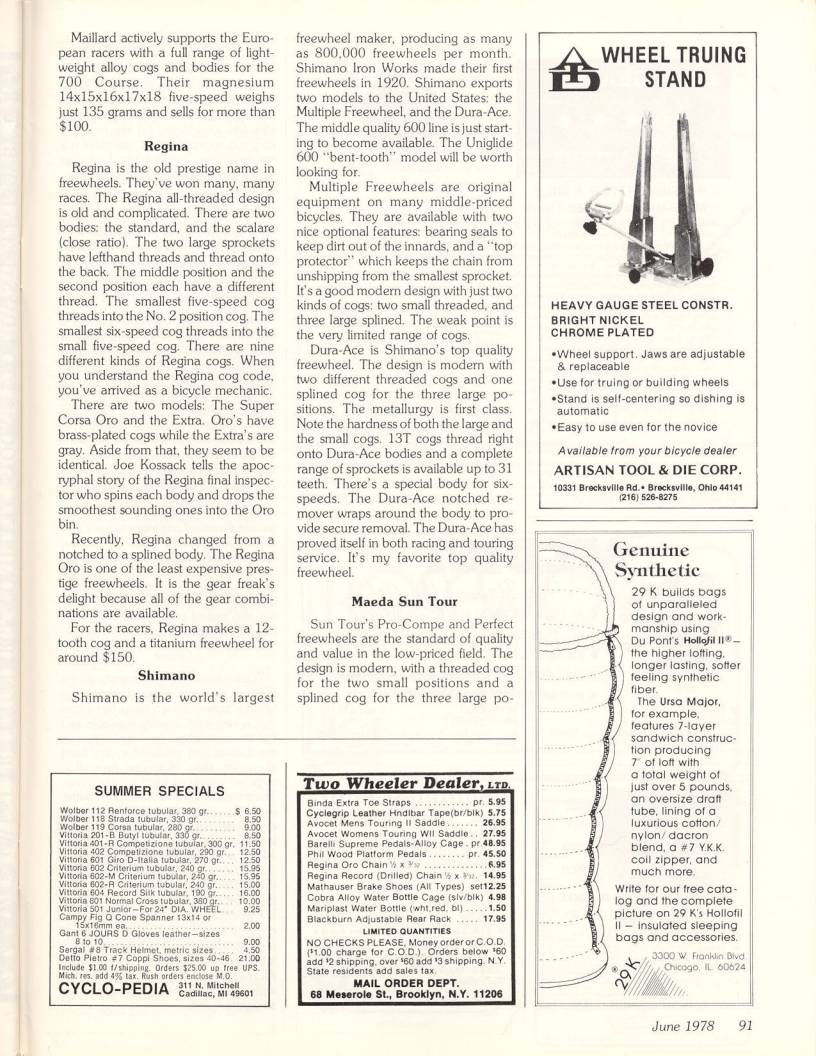 <------ Bicycling Magazine 06-1978 ------> All About Freewheels