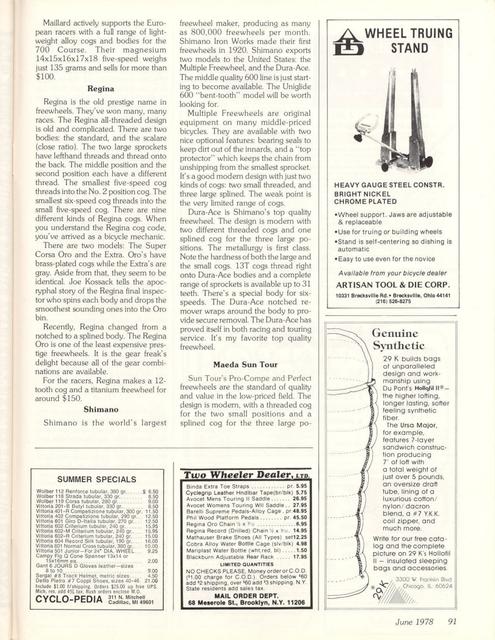 <------ Bicycling Magazine 06-1978 ------> All About Freewheels