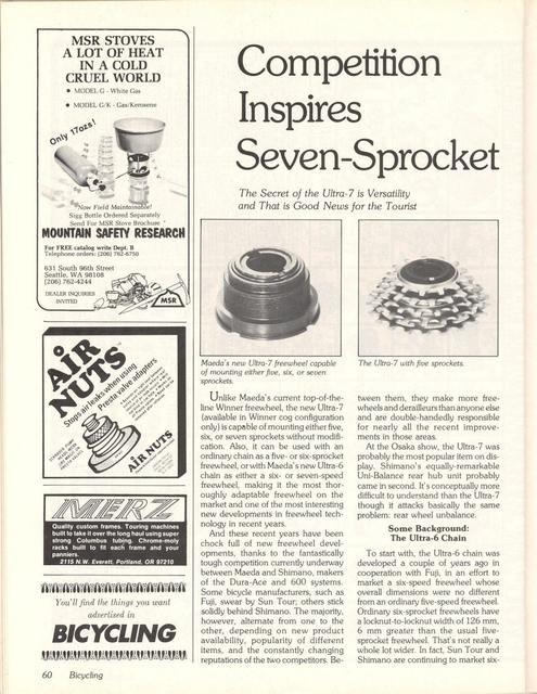 <------ Bicycling Magazine 09-1978 ------> Competition Inspires Seven Speed Sprocket