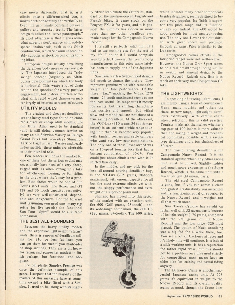 <---------- Bike World 09-1978 ----------> Taking The Mystery Out Of Derailleurs