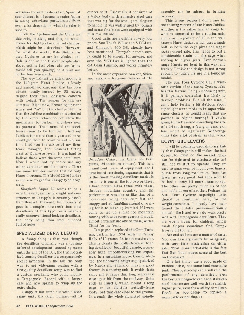 <---------- Bike World 09-1978 ----------> Taking The Mystery Out Of Derailleurs