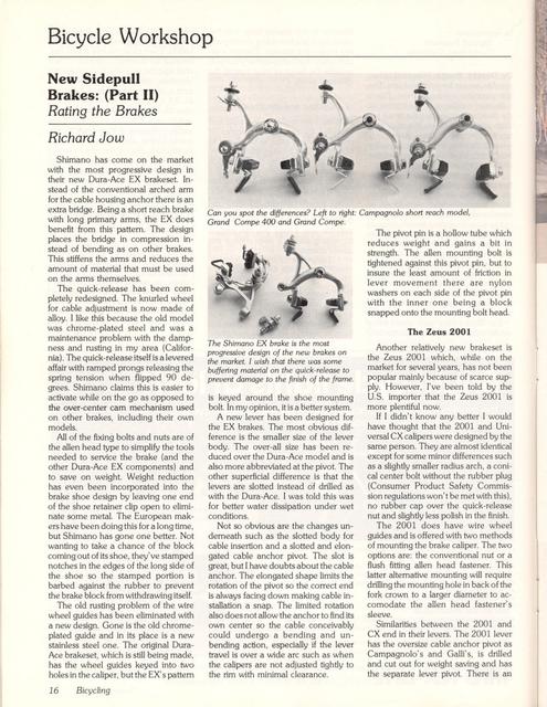 <------ Bicycling Magazine 12-1978 ------> New Side Pull Brakes - Part 2