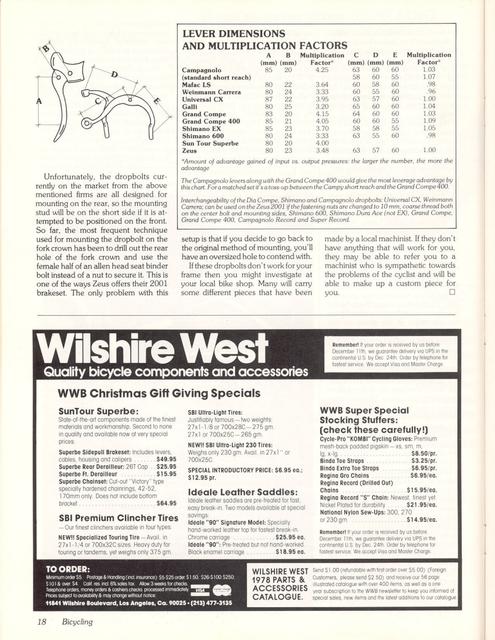 <------ Bicycling Magazine 12-1978 ------> New Side Pull Brakes - Part 2