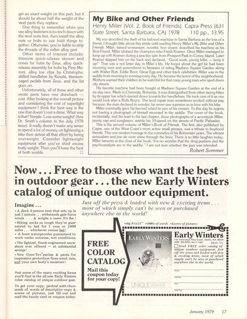 <------ Bicycling Magazine 01-1979 ------> Lightweight Equipment - How Does It Affect Your Cycling