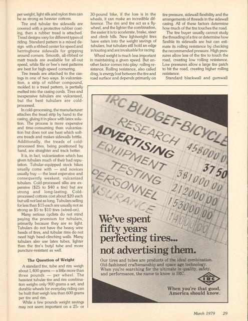 <------ Bicycling Magazine 03-1979 ------> Bicycle Tires - Part 3 - Choosing Bicycle Tires