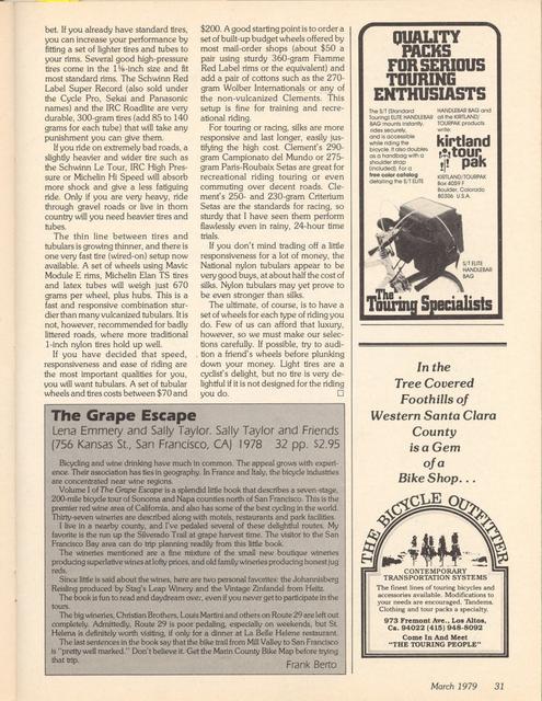 <------ Bicycling Magazine 03-1979 ------> Bicycle Tires - Part 3 - Choosing Bicycle Tires