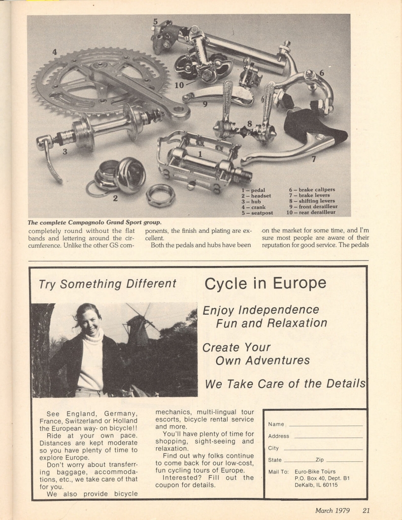 <------ Bicycling Magazine 03-1979 ------> What’s New At Campagnolo