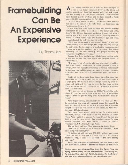 <---------- Bike World 03-1979 ----------> Framebuilding Can Be An Expensive Experience