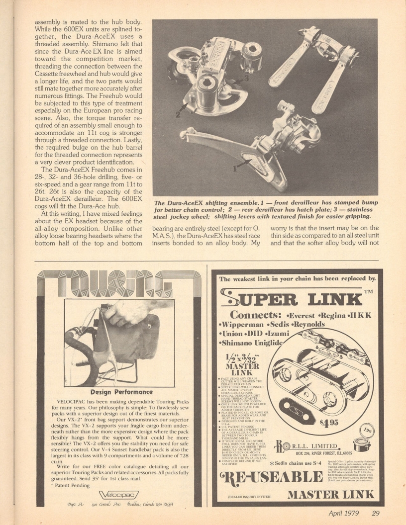<------ Bicycling Magazine 04-1979 ------> Shimano Dura-Ace EX