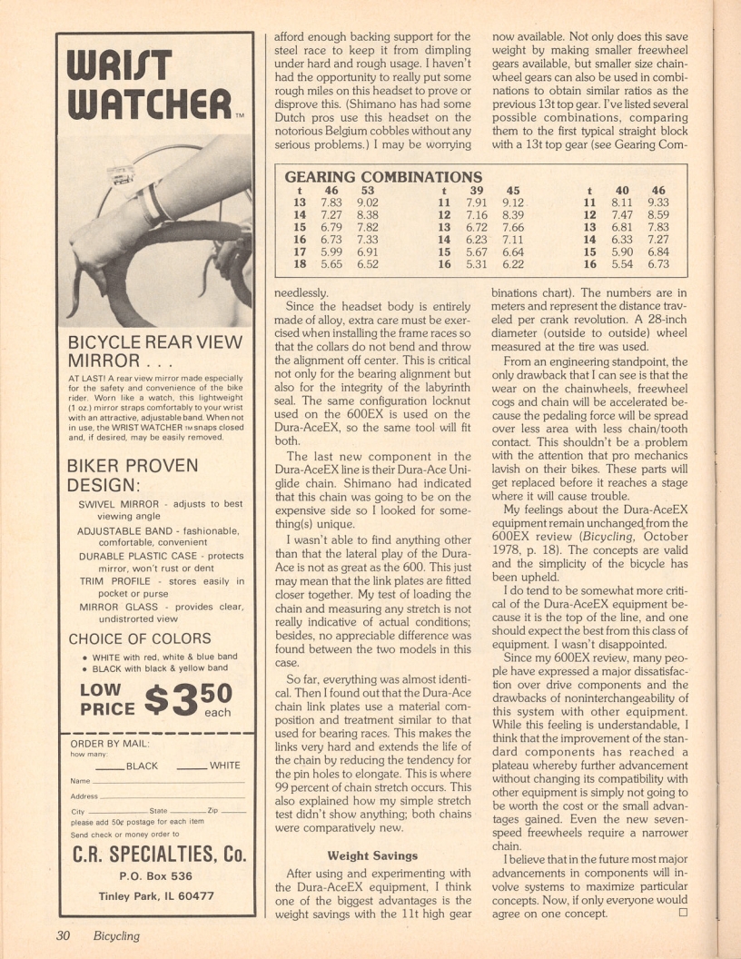 <------ Bicycling Magazine 04-1979 ------> Shimano Dura-Ace EX