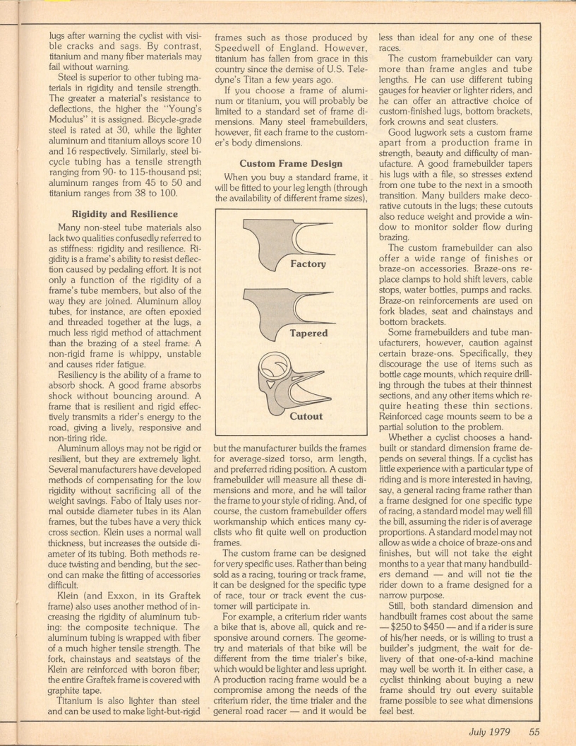 <------ Bicycling Magazine 07-1979 ------> Custom Bicycle Frames