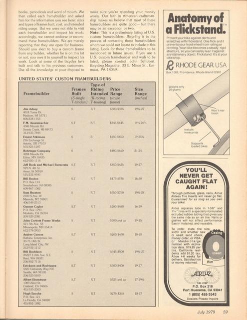 <------ Bicycling Magazine 07-1979 ------> Basic Frame Geometry