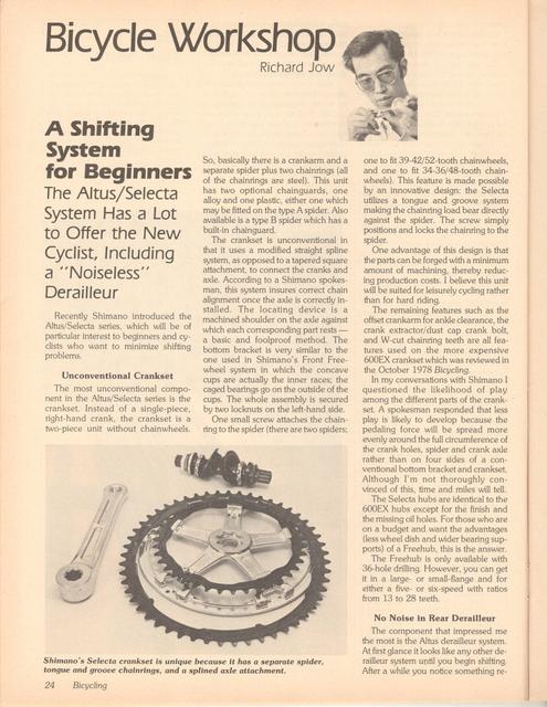 <------ Bicycling Magazine 07-1979 ------> A Shifting System For Beginners - Altus / Selecta