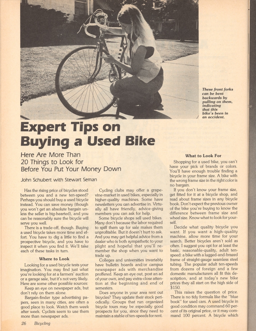 <------ Bicycling Magazine 09-1979 ------> Expert Tips On Buying A Used Bike
