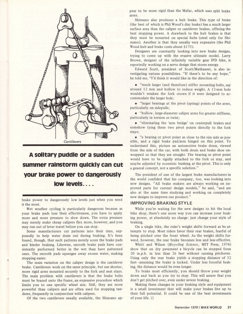 <------ Bicycling Magazine 09-1979 ------> Advanced Braking Theory