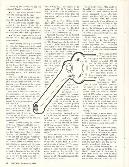 <---------- Bike World 09-1979 ----------> Proper Crank Arm Lengths - Resolution Of The Revolutions