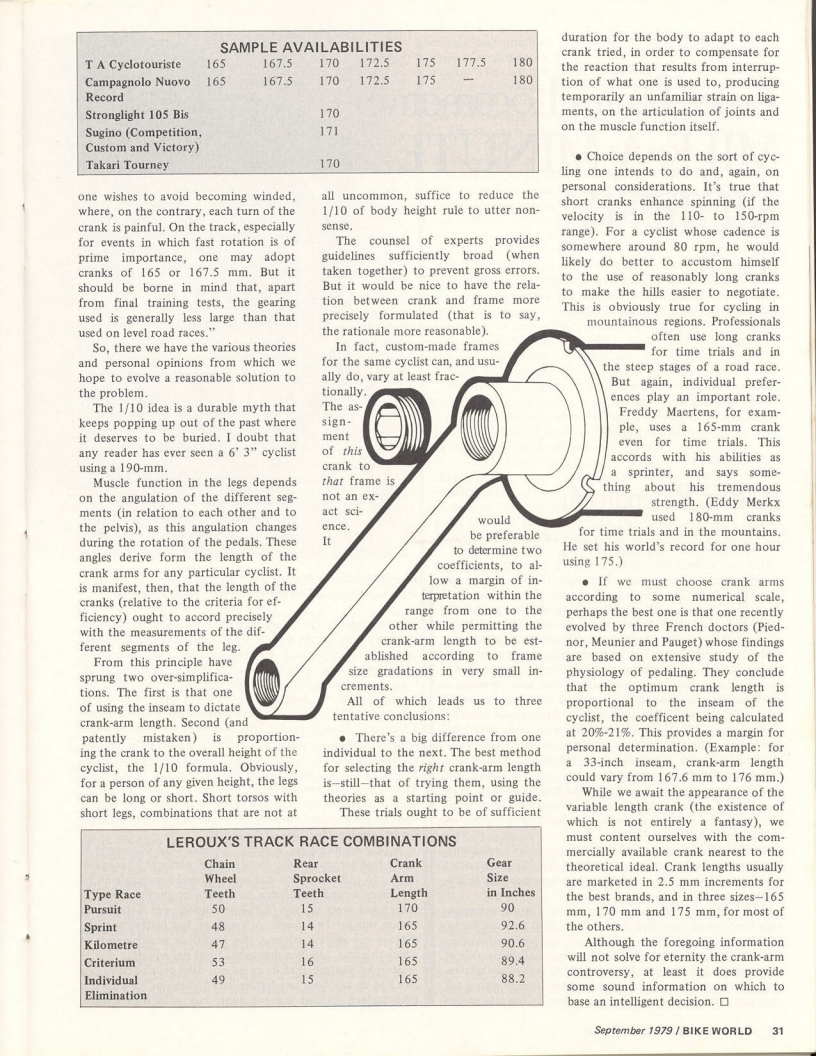 <---------- Bike World 09-1979 ----------> Proper Crank Arm Lengths - Resolution Of The Revolutions