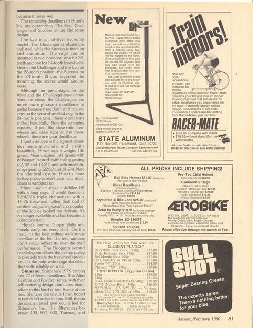 <------ Bicycling Magazine 01-1980 ------> Bicycle Workshop - Part 1 - All About Rear Derailleurs
