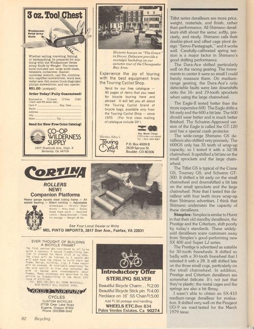 <------ Bicycling Magazine 01-1980 ------> Bicycle Workshop - Part 1 - All About Rear Derailleurs